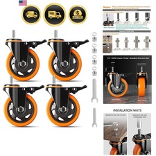 4 Inch Caster Wheels 2000Lbs, Threaded Stem Casters Set of 4 Heavy Duty, 1/2"...