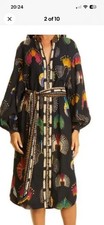 FARM Rio Wonderful Headdress Chemise Midi Dress in BlackMulticolor Medium NEW