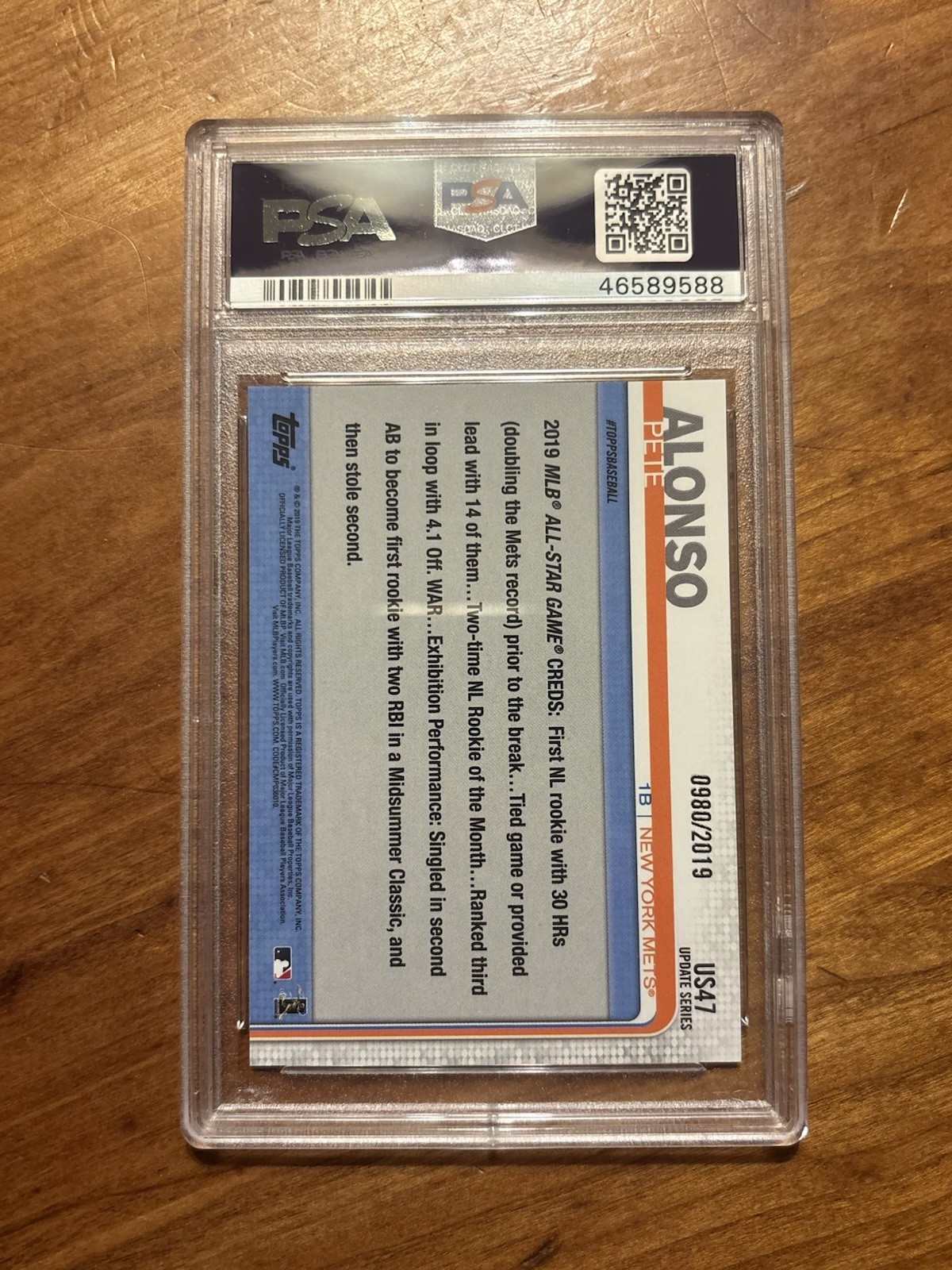 2019 Topps Update Gold #US47 Pete Alonso /2019 PSA 9 Mets Orioles view 2