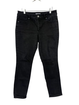 LOFT Jeans Womens 10/30 Black Dark Wash Mid Rise Skinny Stretch Denim Slim 34x28