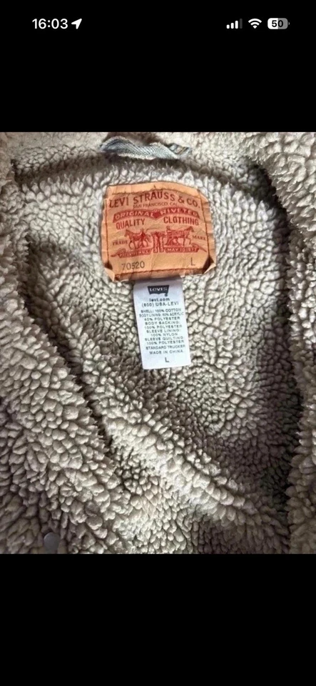 Levi's Standard Trucker Sherpa Lined Denim Button Jacket Blue Size L, photo 3 of 5