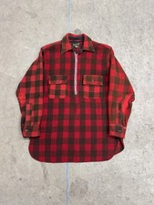Vintage 1930s Bancroft Chinstrap Popover Wool Buffalo Plaid Shirt Brown Red