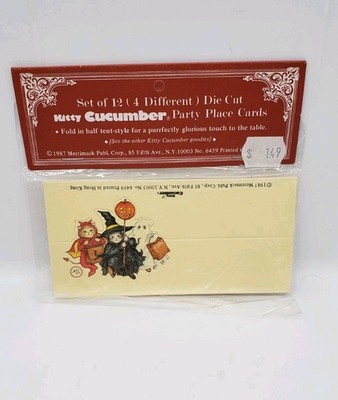Sealed Set Of 12 Vintage 4 Diff Halloween Party Place Cards Kitty Cucumber 1987