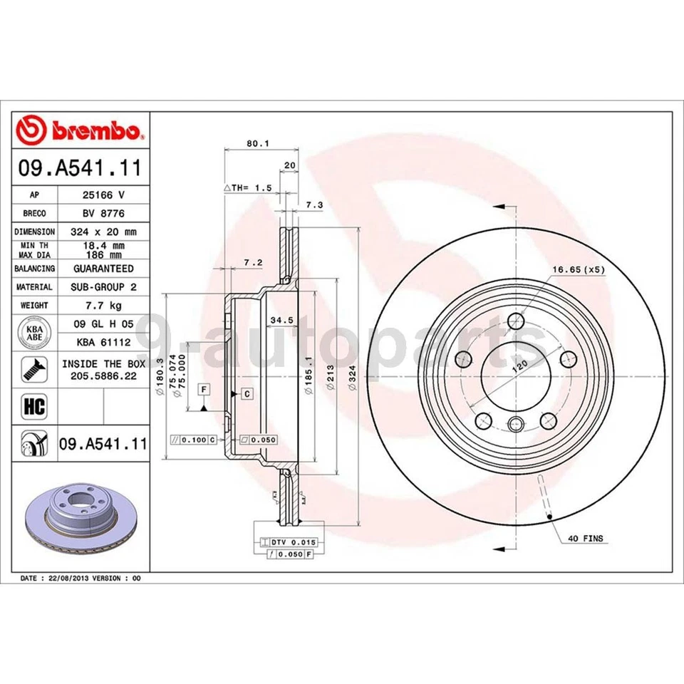 Rotores de freio a disco dianteiro traseiro Brembo OE para 2002 2003 2004 2005 2006 BMW X5 - Imagem 2 de 4