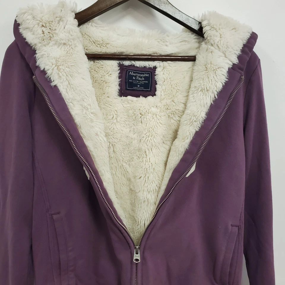Sudadera con capucha vintage Abercrombie Fitch para mujer Y2K forrada de piel cremallera completa talla M preppy Foto 3 de 4