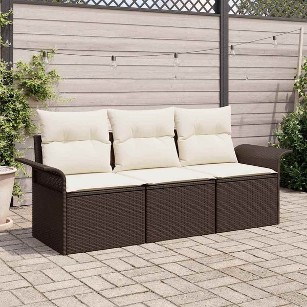 3-Teiliges Garten Sofa Set Mit Kissen Braunes Poly Rattan, 2-Sitzer Garten Sofa-image