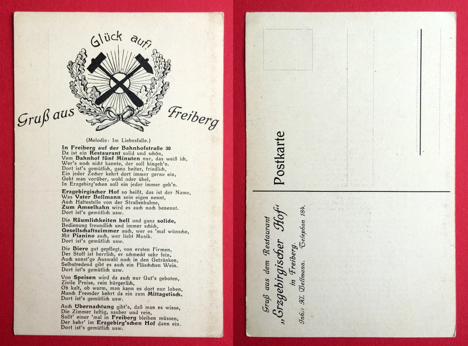 Reklame AK FREIBERG in Sa. um 1910 Gruss aus dem Erzgebirgischer Hof  RAR ( 3958 - Bild 1 von 1