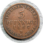 elf Germany Anhalt Joint Coinage 3 Pfennig 1867 B Bernburg Kothen and Dessau — photo 2