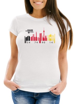 Damen T-Shirt Deutschland WM Flagge Barcode Skyline Berlin Fan Shirt Moonworks 