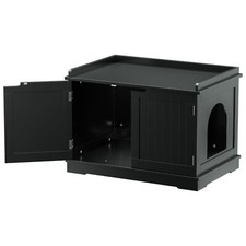 Cat Litter Box Enclosure Extra Large Wooden Litter Box Furniture w/Divider Black
