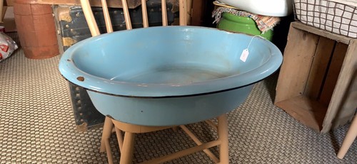 Rare Blue Enamelware Porcelain Tub 26” X 21”