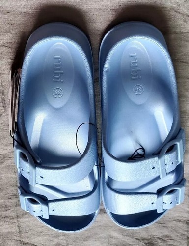 Rubi Women's Double Buckle Buckle Slides Blue Chalk Sz 5 US: EUR:36 New - Picture 4 of 9