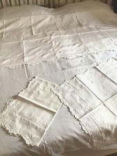 Fine 1800, Antiche Lenzuola Ricamate in lino 4 Federe(2 di servizio)Ottimo Stato