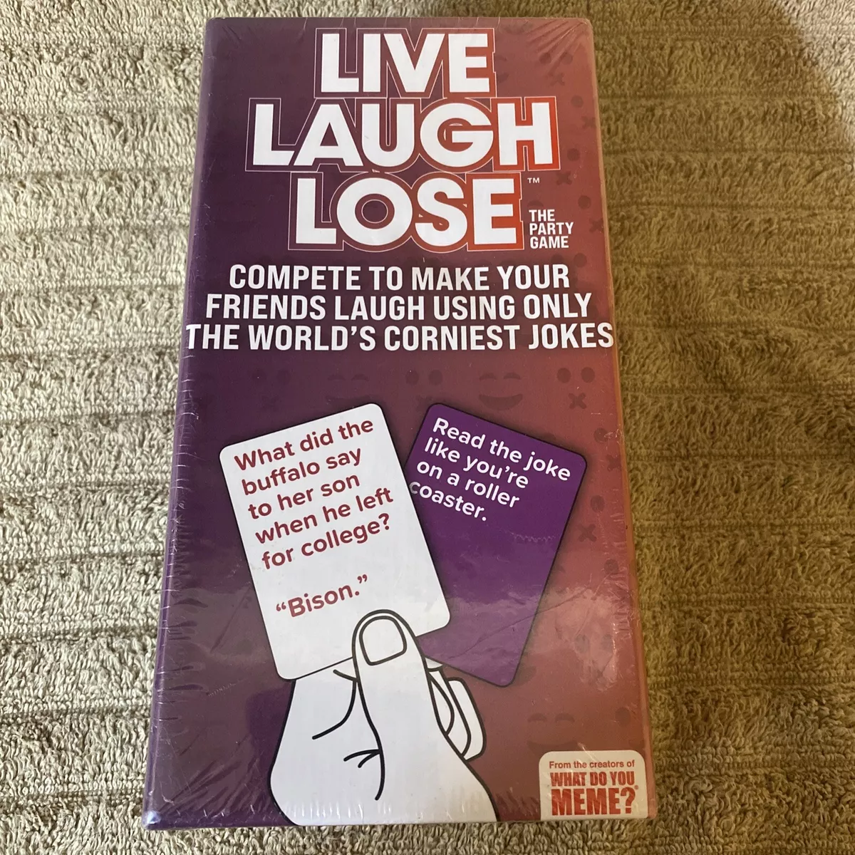  WHAT DO YOU MEME? Live Laugh Lose - The Party Game Where You  Compete to Make Corny Jokes Funny : Toys & Games