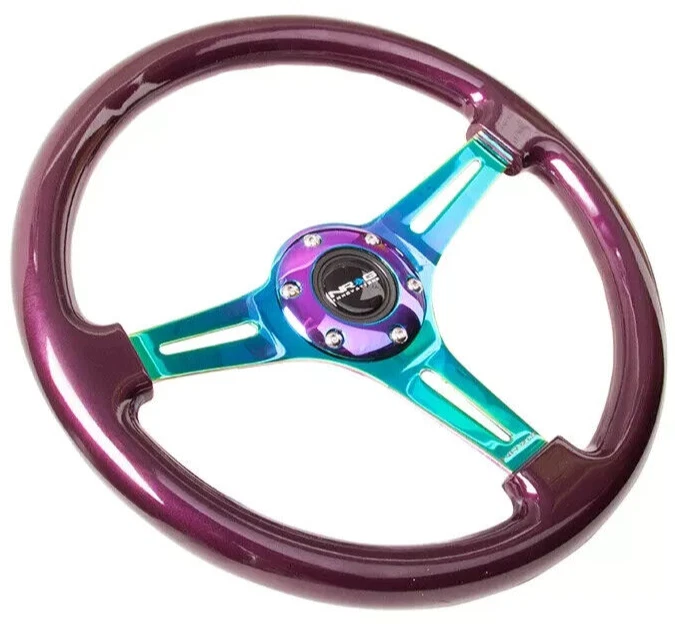 Volante NRG PERLA PÚRPURA Clásico Madera Grano 3 Radios Neocromo Centro Foto 2 de 3