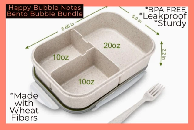 BENTO BOX BUBBLE BUNDLE w/ 30 Pc Lunchbox Happy Bubble Notes Kid Mantra Pk