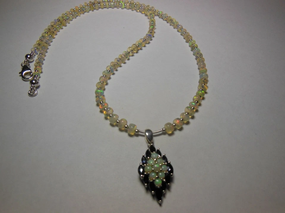 Opal Necklace Handmade Silver White Gold Plated 18+ INCH 50 ct - Image 2 of 4