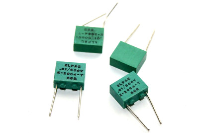 4x MIL spec of Vintage Film Capacitor by ELPAC type E2064T, 0.01 μF / 600 V, NOS