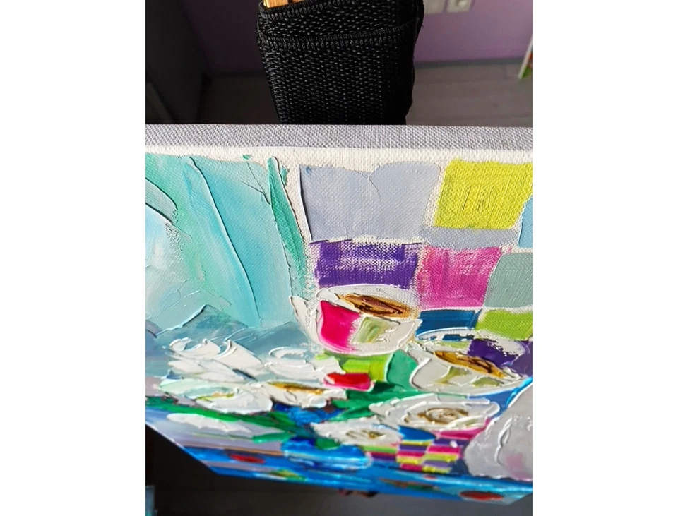 Lienzo Grande 27" ORIGINAL Pintura al Óleo Rosas Arte Pop Flor 3D Moderno Firmado Foto 2 de 4