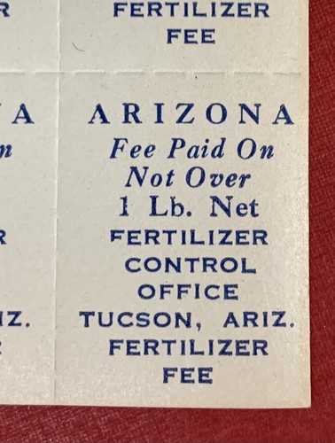 U.S., 1937-1946 Arizona Fertilizer Control Stamps, 2 Sheets of 50 = 100 Stamps - Picture 3 of 3