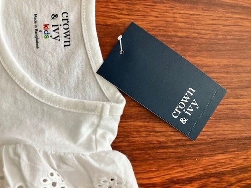 NWT! CROWN & IVY - Girl's Size 4 - White Eyelet Flutter Sleeve Spring/Summer Top - Picture 6 of 6