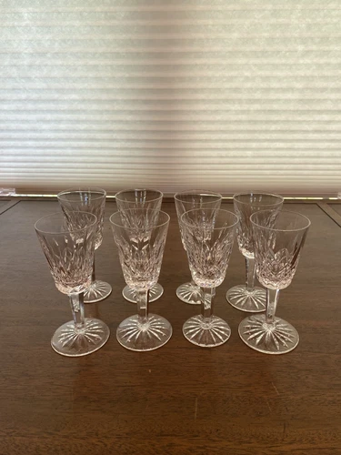 BEAUTIFUL VTG SET(8) WATERFORD Crystal LISMORE Sherry Glasses SIGNED, IRELAND 5"
