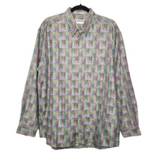 Vintage Art Geometric Abstract Button Shirt Medium Woven Japan 90s Artist