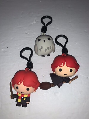 Harry Potter Bag Clip Lot 3 Inch 2 Ron Weasley Broom Scarf Owl