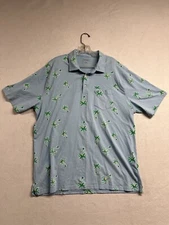 Crown & Ivy Polo Shirt Men’s XL Blue Palm Tree Print Pocket Stretch Short Sleeve
