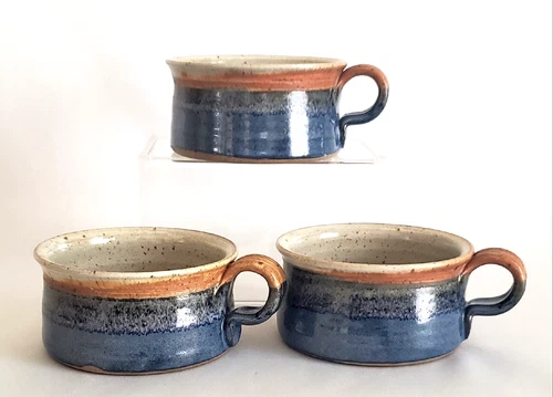 Studio Art Pottery Maker's Mark Soup Chili Bowl Mug w/Handle  1990 Vtg Set of 3