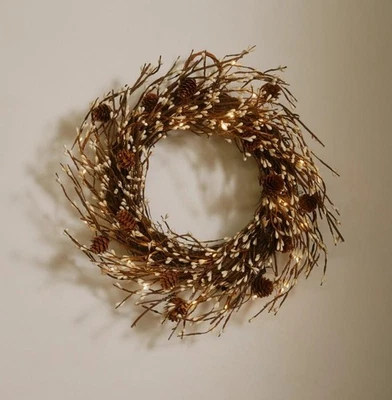 The White Company Autumn Pre Lit Pinecone Wreath 45cm Christmas Xmas Decoration