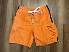 Ocean Pacific Swim Trunks Mens Medium Orange Cargo Lined Elastic Waist Surf