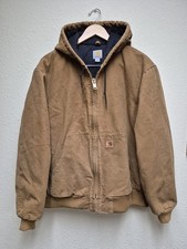Carhartt Active Jacket Brown J130-211 Duck Canvas Quilted Hooded Coat Mens L