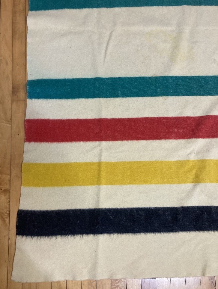 VTG Hudson Bay 3.5 Point Wool Blanket Stripes Red Label England 63” x ...
