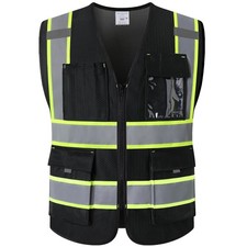 Hi Vis Safety Vest for Men with 9 Pockets Reflective Mesh High Visibility Con...