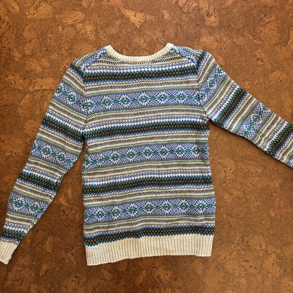 Janie And Jack Kids Sweater Size 10 Fair Isle Striped BlueCrew Neck Pullover - Image 2 of 4