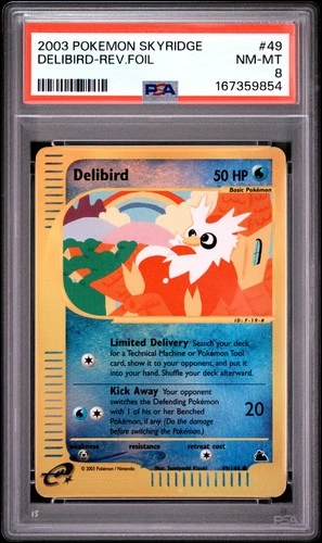 2003 POKEMON SKYRIDGE #49 DELIBIRD-REVERSE FOIL PSA 8