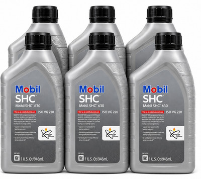 Mobil SHC 630 ISO VG 220 Synthetic Circulating & Gear Oil 1 Qt (946mL) Pack of 6