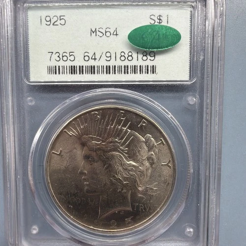 1925 PEACE DOLLAR PCGS MS 64 SMOOTH AND LUSTROUS WHITE SILVER SATIN, WELL STRUCK