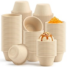 200 Pcs 2 oz Natural Sugarcane Biodegradable Bowls Disposable Paper Bowls Com...