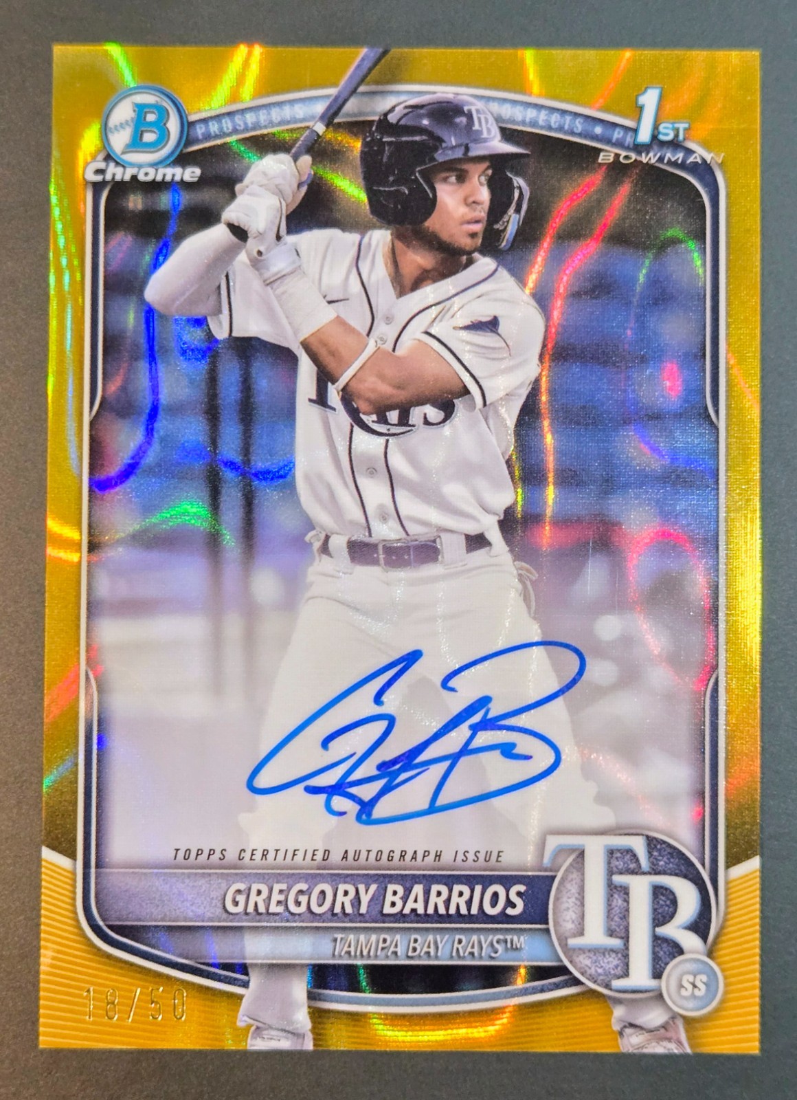 Gregory Barrios 2025 Bowman Chrome Gold Lava Refractor Auto #CPA-GB /50