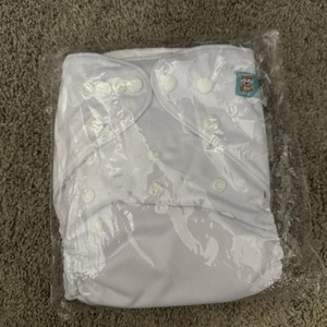 ALVA BABY Cloth Diaper ADJUSTABLE REUSABLE Pocket Snaps w/ Inserts White New