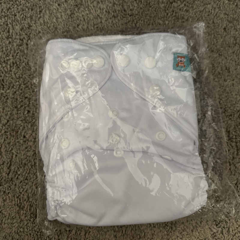 ALVA BABY Cloth Diaper ADJUSTABLE REUSABLE Pocket Snaps w/ Inserts White New
