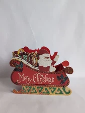 Vintage Collapsible Santa Cardboard Sleigh Kitschy Christmas Centerpiece Decor
