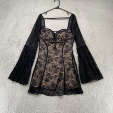 Fashion Nova Dress Womens XL Black Lace Bell Sleeve Corset Mini Gothic Party