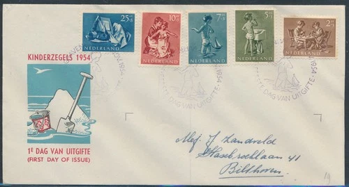 LS74587 Netherlands 1954 youth stamps FDC used