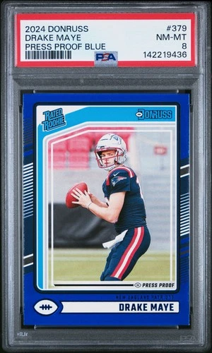 2024 PANINI DONRUSS PRESS PROOF BLUE #379 DRAKE MAYE ROOKIE RC PSA 8