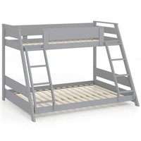 Single Over Double Bunk Bed 2-in-1 Convertible Wood Bed Frame with 2 Ladders