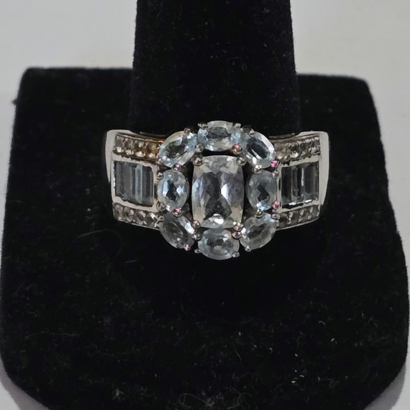 Blue Topaz and Cubic Zirconia Cocktail Sterling Silver Ring Size 10 NWT