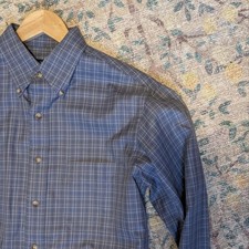 Men's Blue Checkered Dress Button Down Shirt Joseph A Bank Size M